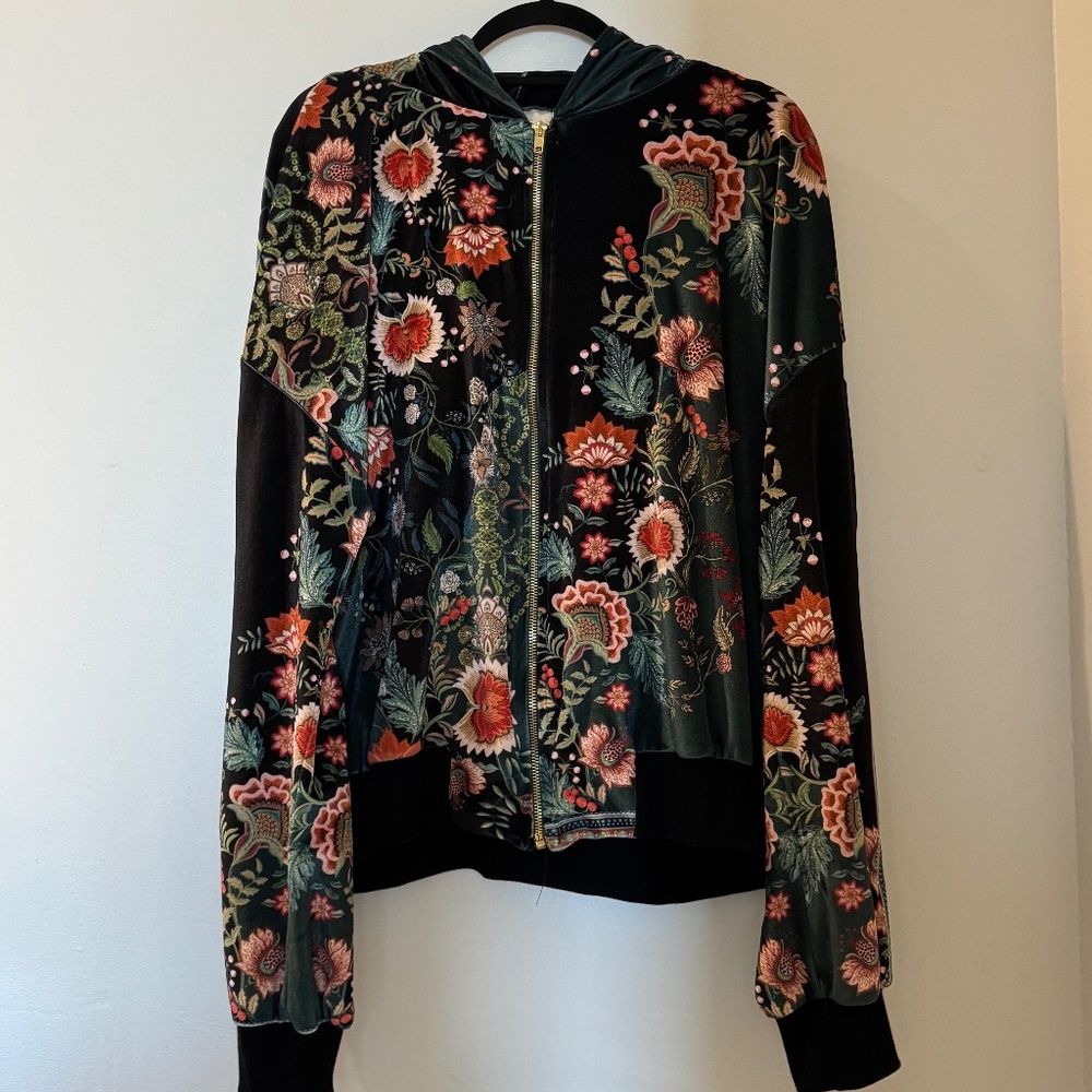 DANTE Hooded Zip-Up Velvet Sweatshirt Size L